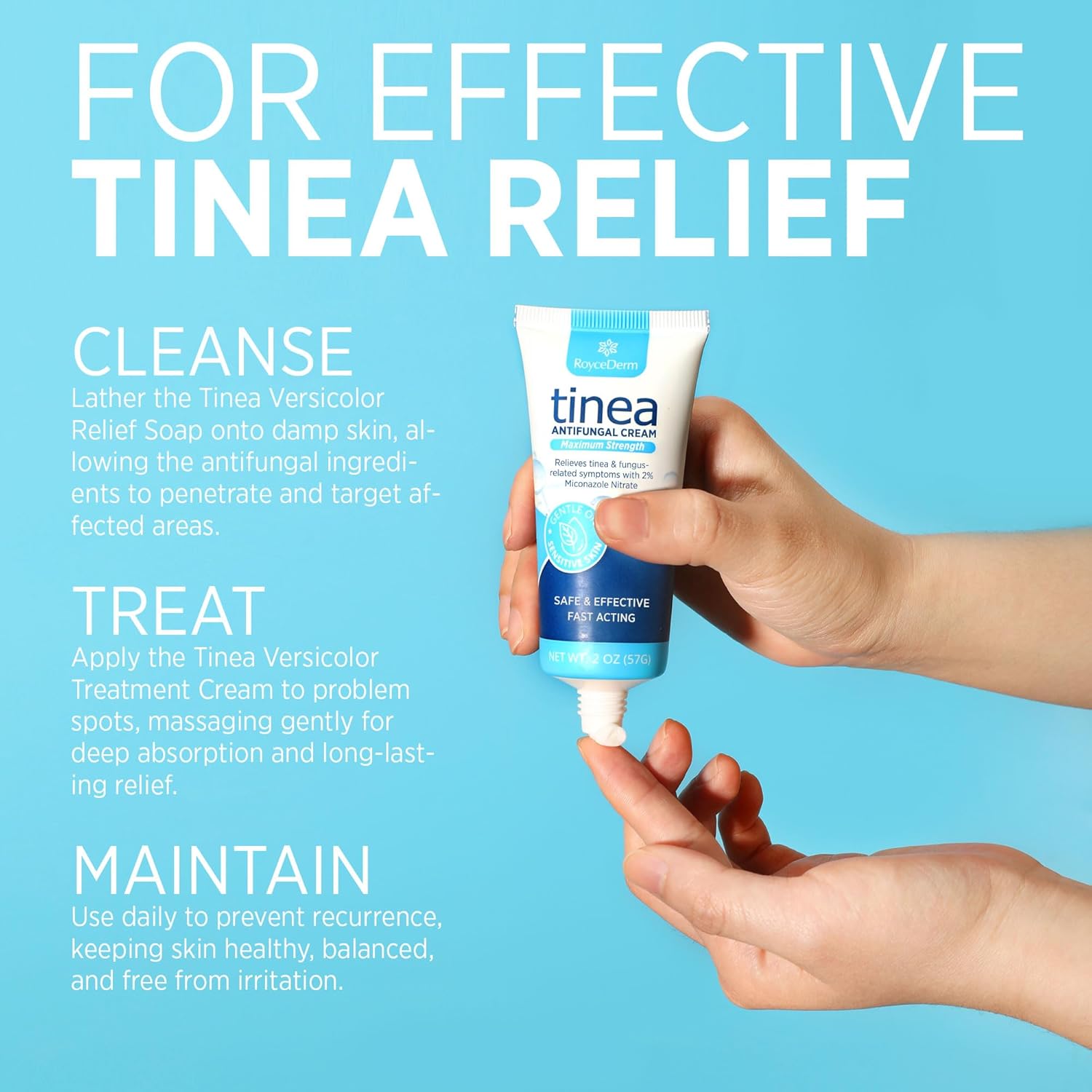 Roycederm Tinea Versicolor Treatment, Athletes Foot Treatment, Ringworm Treatment for Humans, for Tinea Versicolor & Pedis,Fast Healing Anti Fungal Skin Cream - Multi-Functional - Pack of 2 - Image 6