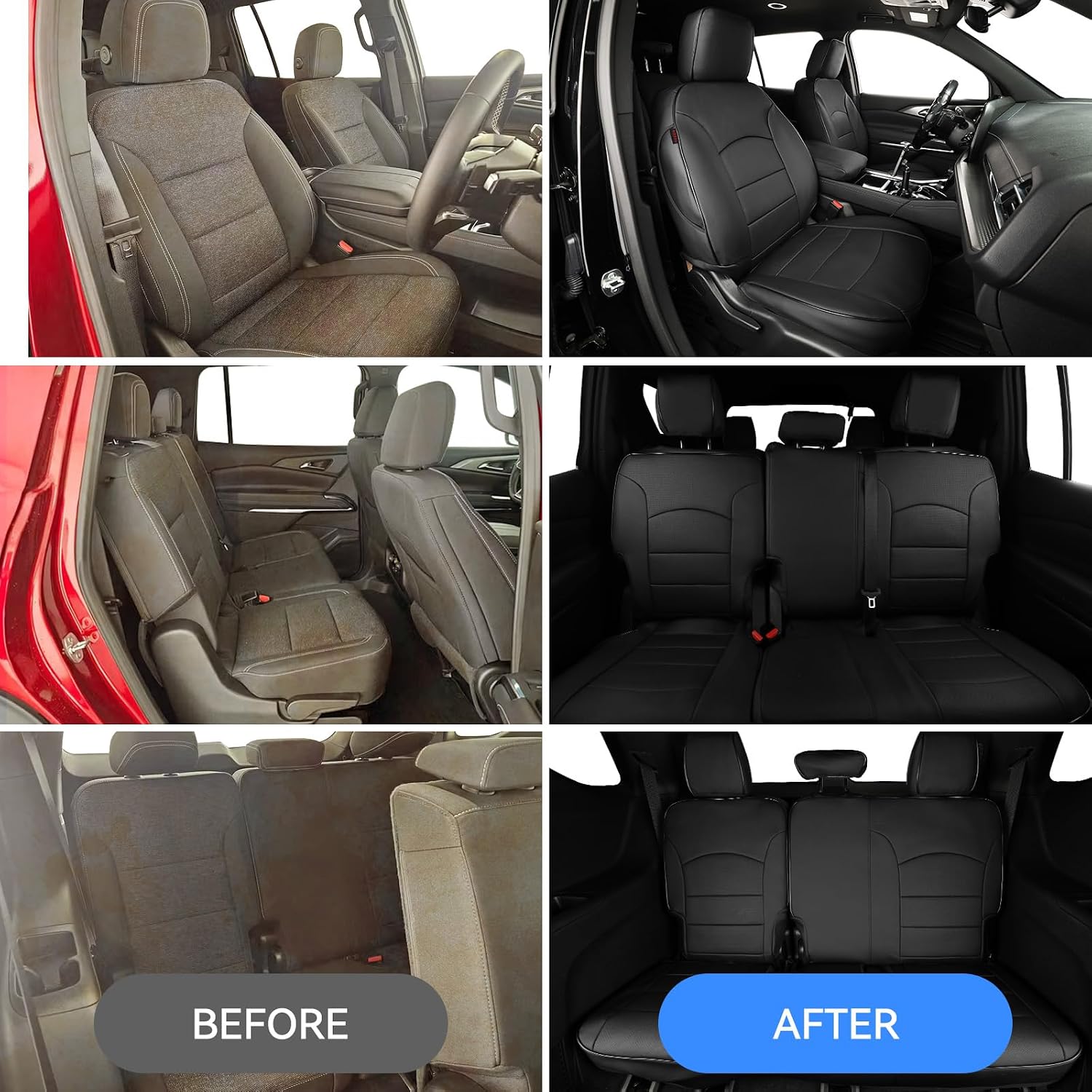 EKR Traverse Seat Covers for Chevrolet Traverse L/LS/LT 2018-2023 & Limited LS/LT 2024,(2nd 40/60 Split,8 Seats),Leather Car Seat Cover Full Set for Trucks SUV,Faux Leather(Black)