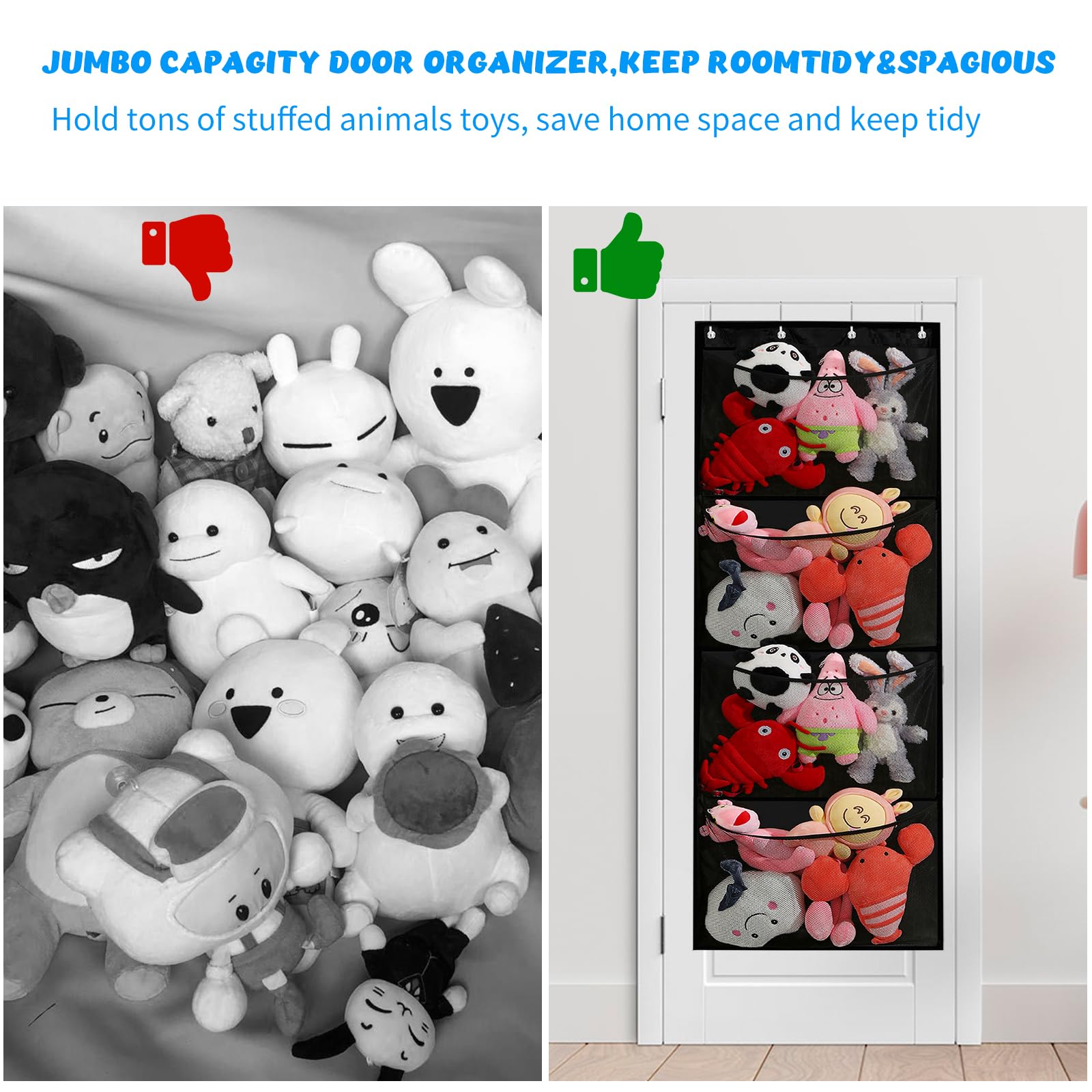 Filet De Rangement Peluche Suspendu 167x58 Cm – Organisateur Porte Avec 4 Poches Et Crochets, Tissu Oxford Résistant Pour Chambre Enfant Ou Salon