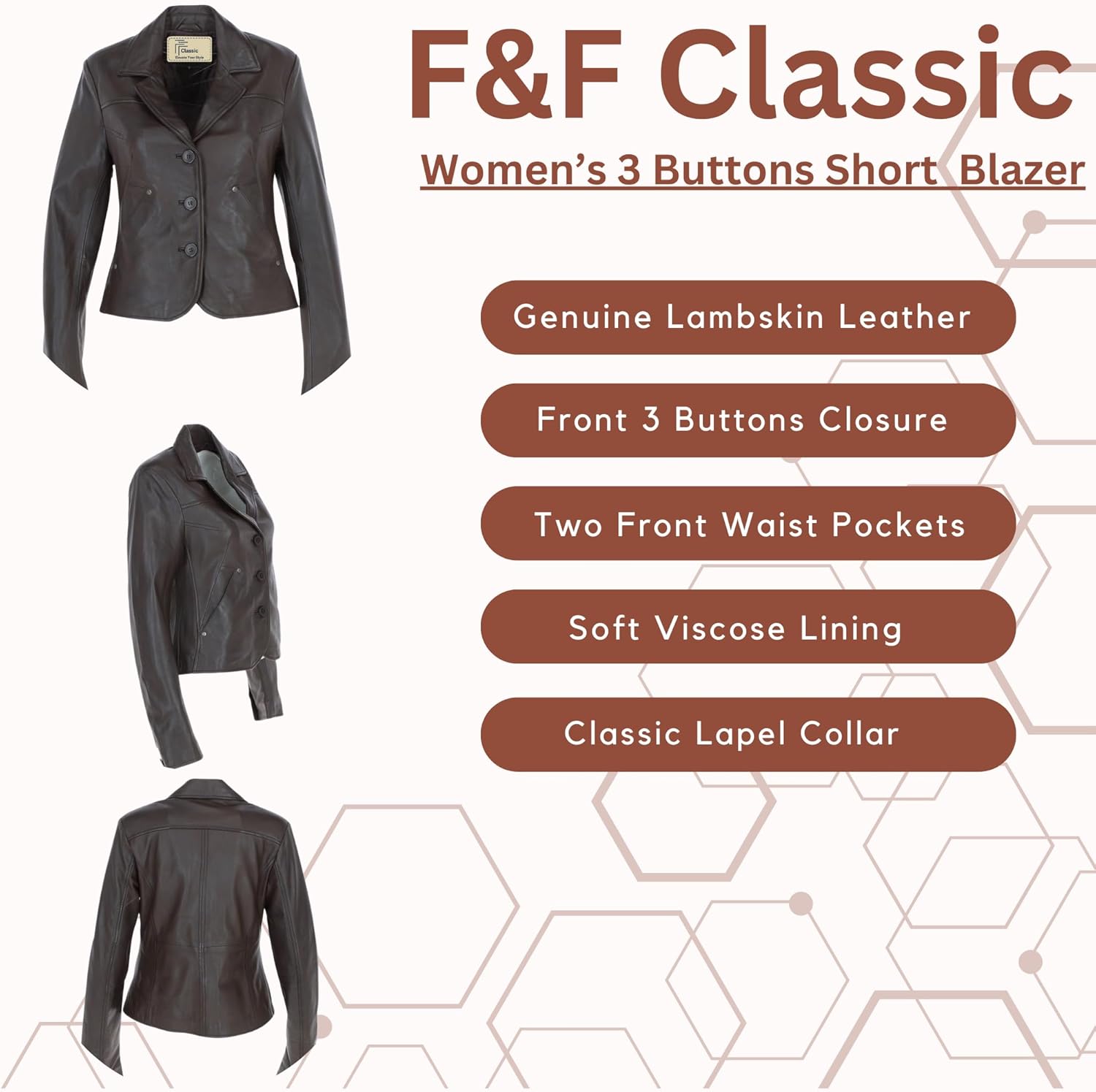 Women's Leather Blazer - Casual Slimfit 3 Button Lightweight Soft Genuine Lambskin Short Lenght Fashion Suit Jacket for Women