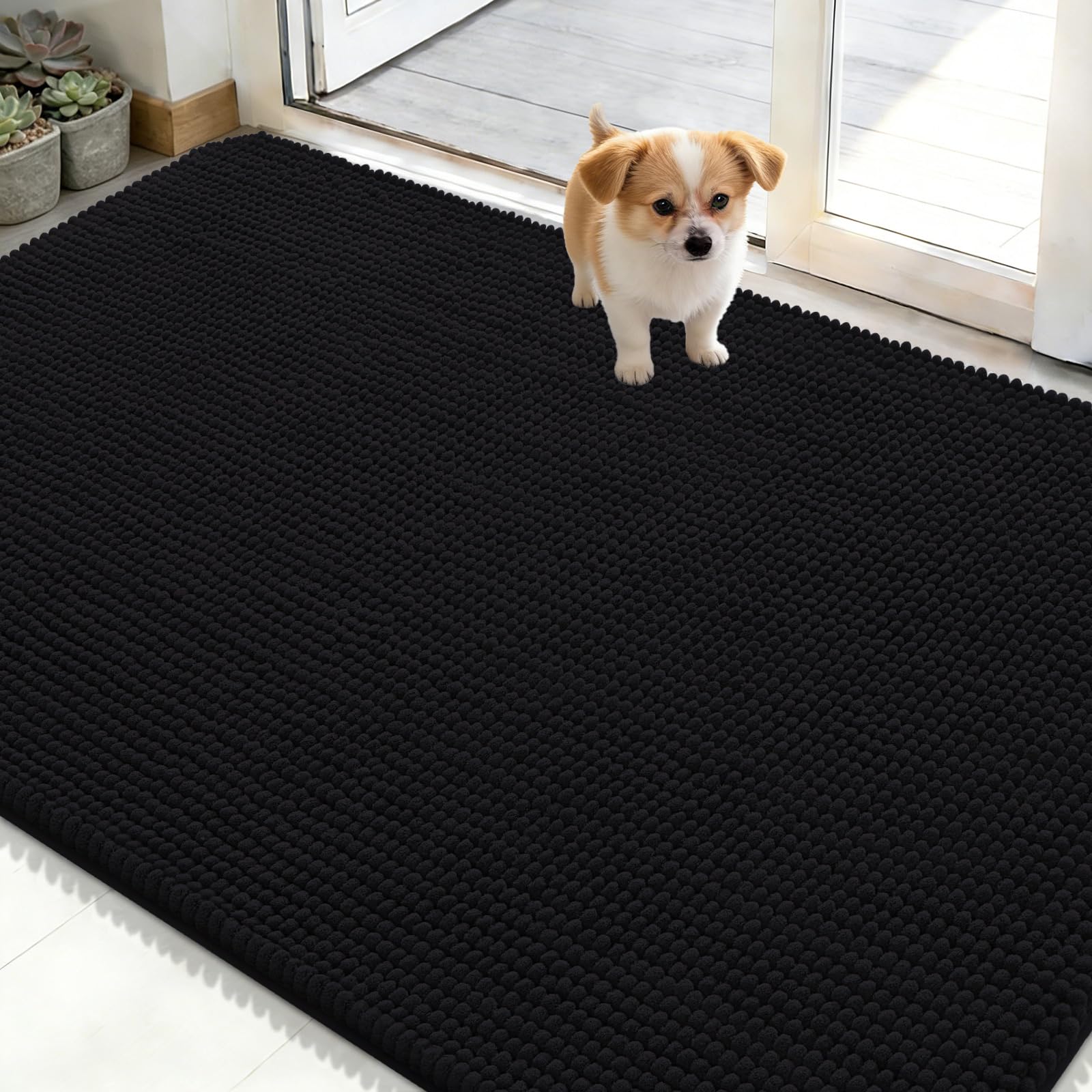OLANLY Dog Door Mat for Muddy Paws 48x30, Absorbent Chenille Mud Doormat