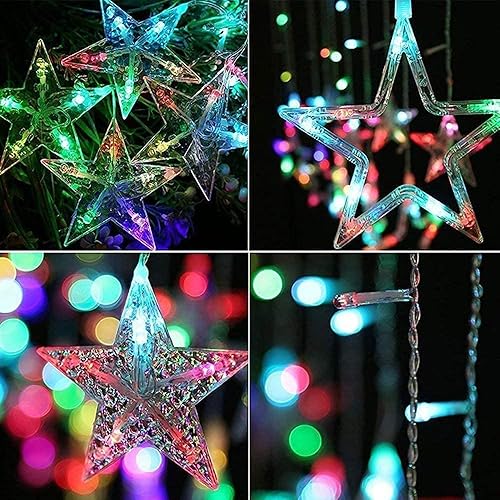 Miniatura 2 de Guirnalda de luces de cortina de estrella, 138 luces LED para dormitorio, funciona con pilas, cadena de luces enlazables, decoración de ventana, 8