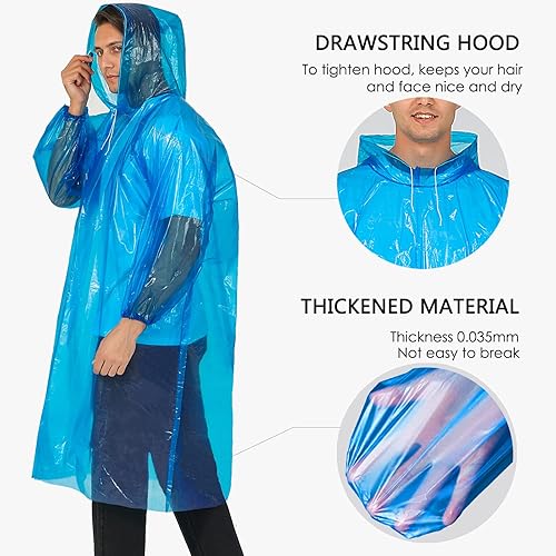 Miniatura 4 de Airpler Ponchos de lluvia para adultos familiares - Poncho de lluvia desechable para adultos con capucha con cordón