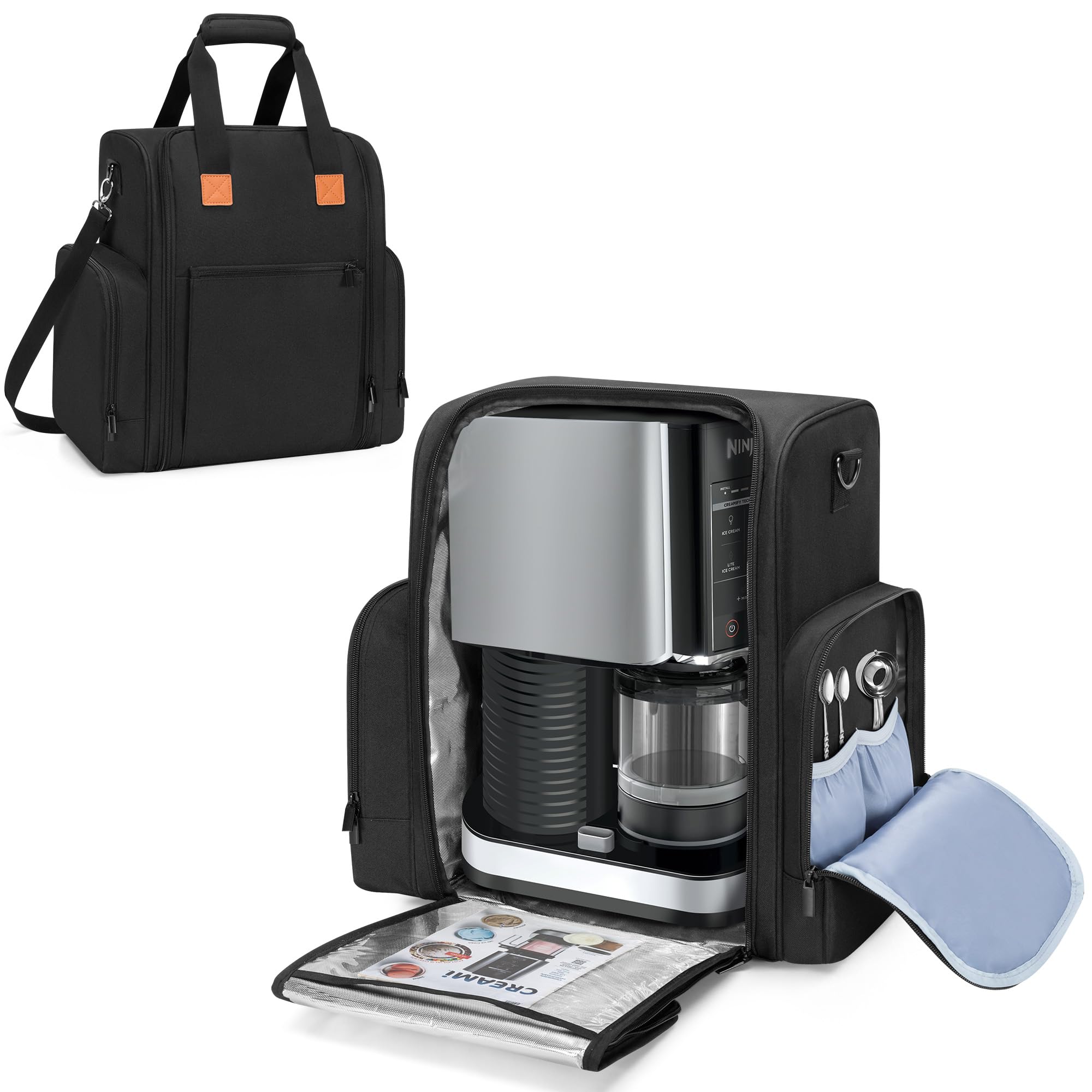 Yarwo Ice Cream Maker Carrying Case Compatible with Ninja CREAMi NC301 NC300 NC299AMZ, Portable Insulated Storage Bag with Shoulder Strap for Frozen