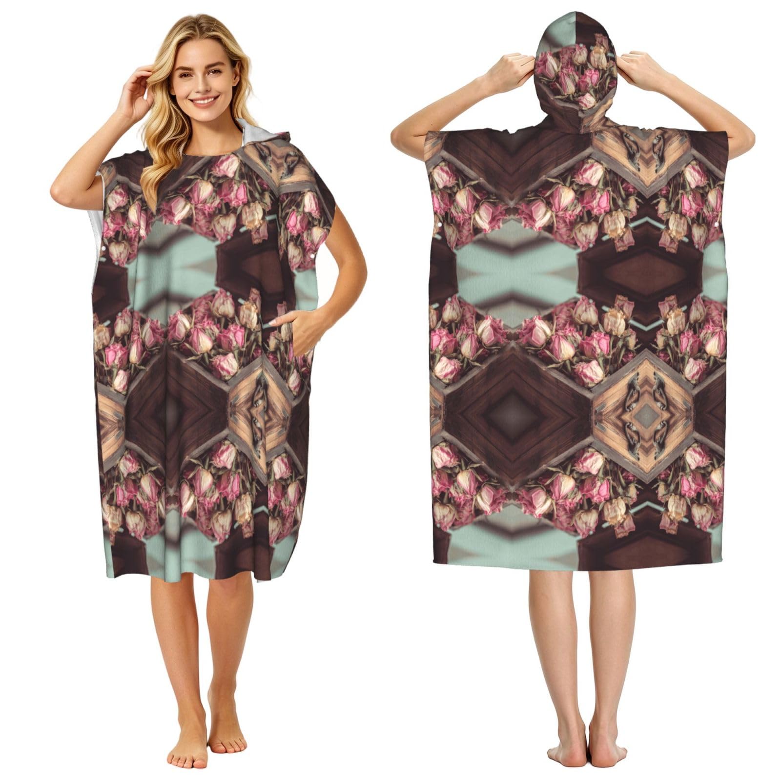 Poncho microfibre léger et absorbant avec imprimé rose séchée pour l'été