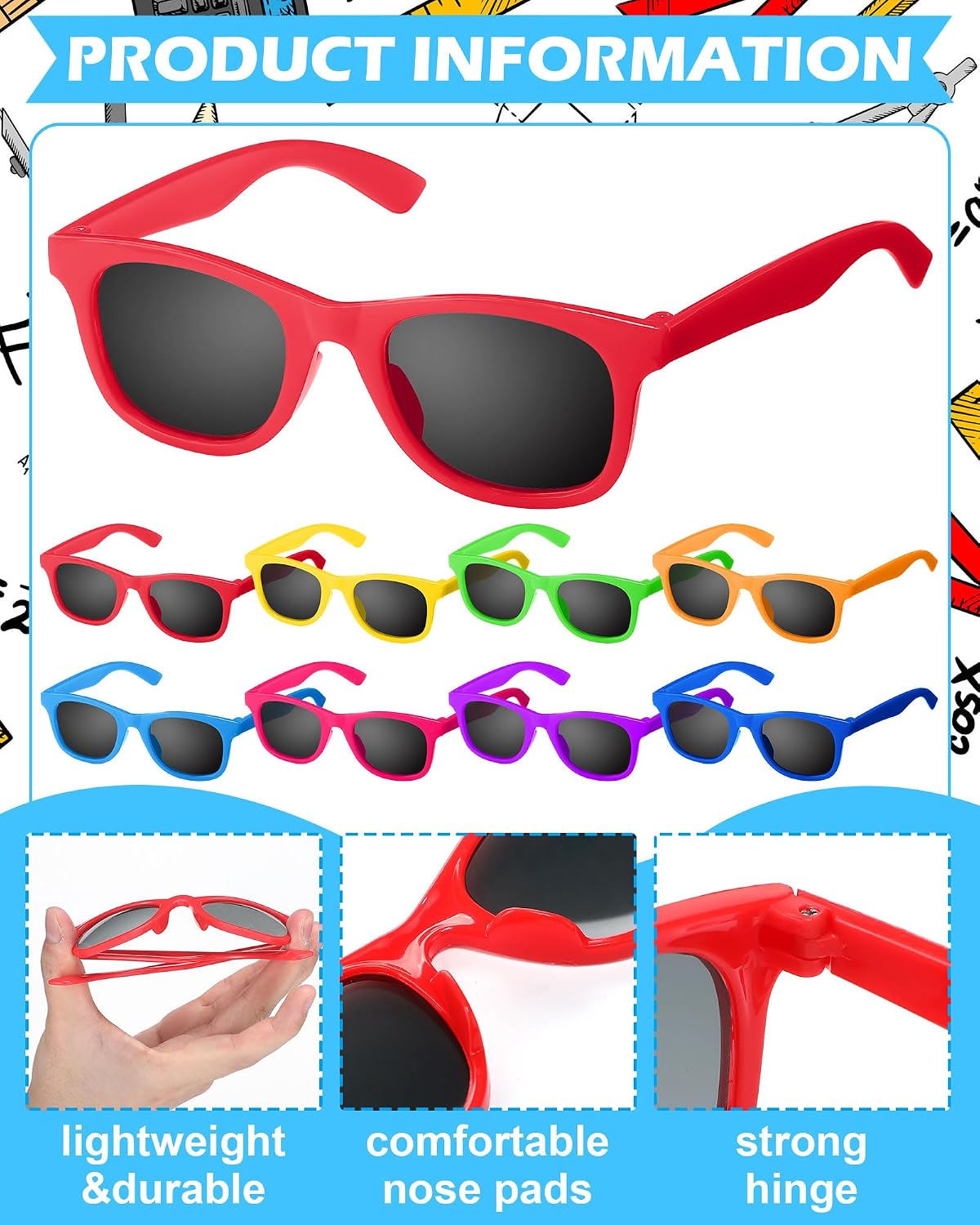 Geiserailie 48 Packs Summer Party Supplies Sunglasses Bulk with Gift Tags, Neon Beach Pool Party Decoration, Summer Camp Birthday Goodie Bag Fillers Prizes Giveaways