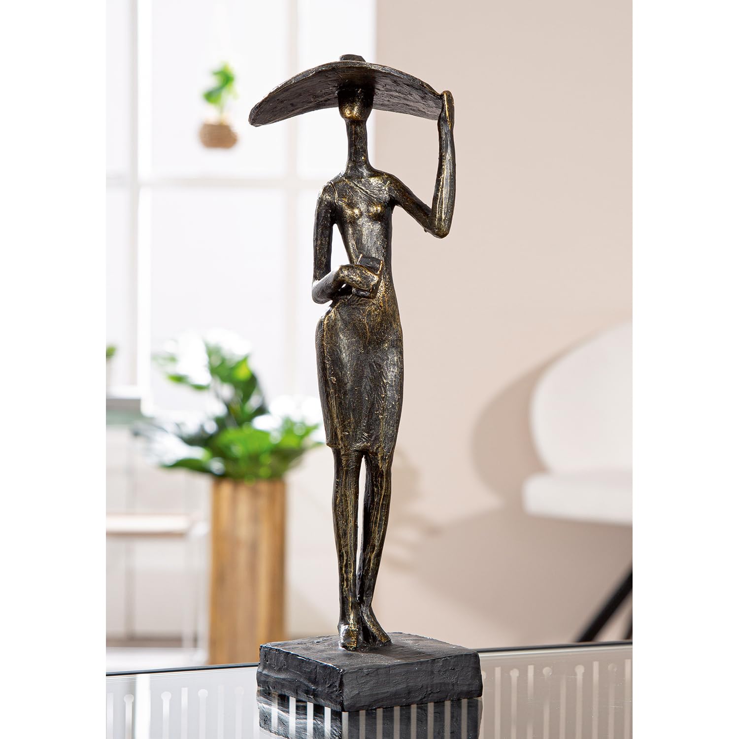 Casablanca Skulptur Lady mit Hut, Deko Figur Bronze, Kunstharz Statue Wohnzimmer, Büro Dekoration H. 33 cm x B. 8,5 cm - Moderne Skulpturen