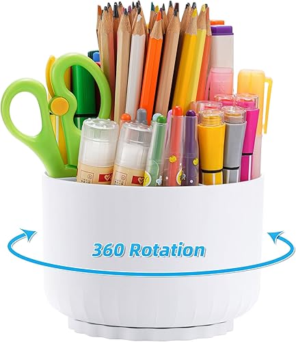Marbrasse Organizador de escritorio, soporte giratorio de 360 grados, organizadores de escritorio y accesorios con 5 compartimentos, organizador de
