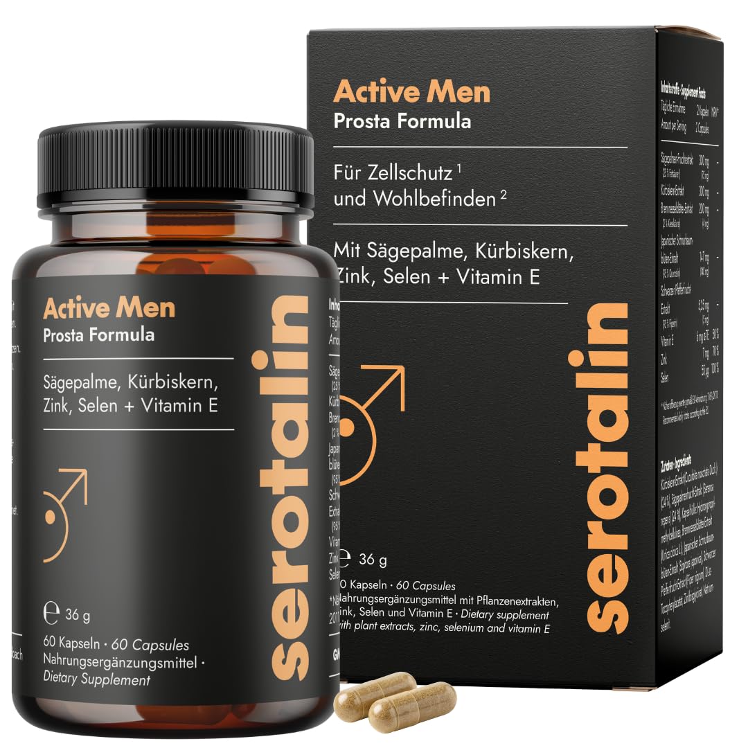 serotalin Active Men Prosta Formula - Prostata Komplex Kapseln für Männer – Mit Sägepalme, Kürbiskernextrakt & Brennnesselblätter - Vegan & Made in Germany - 60 Stück