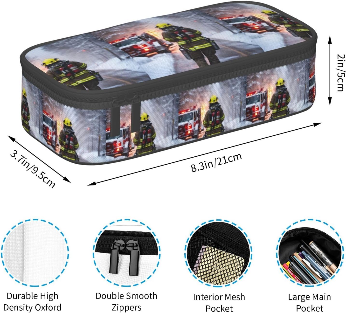Firefighter Fireman Flame Print Oxford Cloth Pencil Pouch With Multiple Compartments,Aesthetic And Functional Organizer
