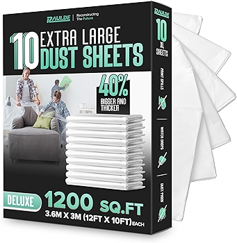 RAULDE 大号塑料防尘布（10片装）- 装修和绘画保护用布