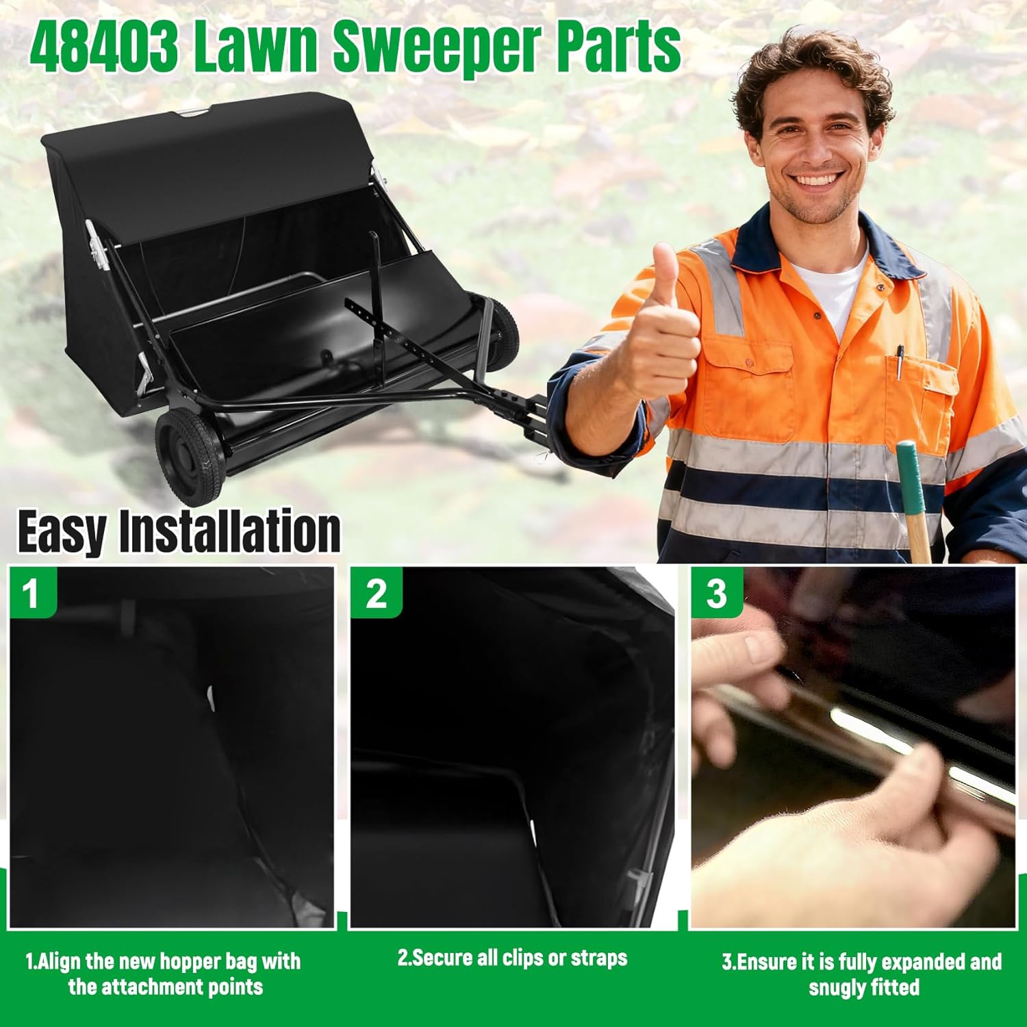 Upgraded 48403 Bag, Lawn Bag Fit for Tow-Behind Lawn Collectors, Replacement for 48403 Bag Lawn Sweeper Hopper 38 A-F