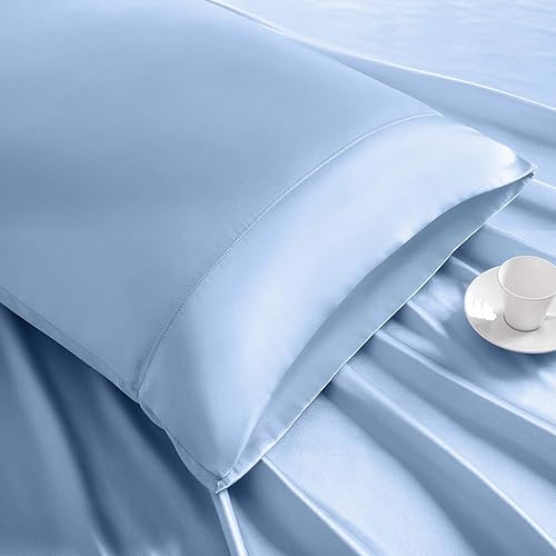 Vista 17 de Juego de funda de edredón de tamaño Queen, color rosa claro con cierre de cremallera, satén sedoso ultrasuave de 4 piezas