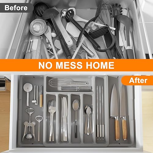 Miniatura 8 de Organizador de cajones de cocina expandible para utensilios, cubiertos, cubiertos  Bandeja de almacenamiento ajustable, soporte grande para