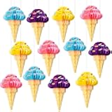 Gueevin 12 Pcs Ice Cream Honeycomb Balls Decorations Centerpieces for Tables Ice Cream Hanging Ceiling Decor for Summer Table Centerpiece Home Birthday Party Favor