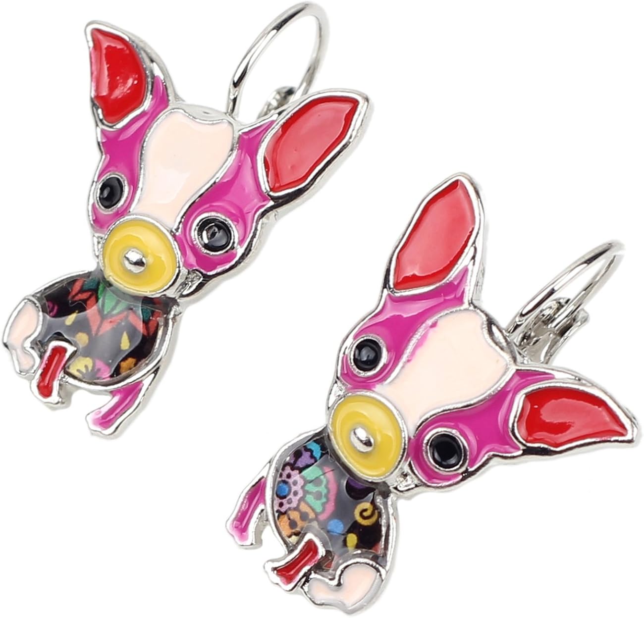 NEWEI Floral Enamel Chihuahua Earrings Cute Pet Dog Dangle Jewellery for Women Girls Gift Charms (Red) - Image 3