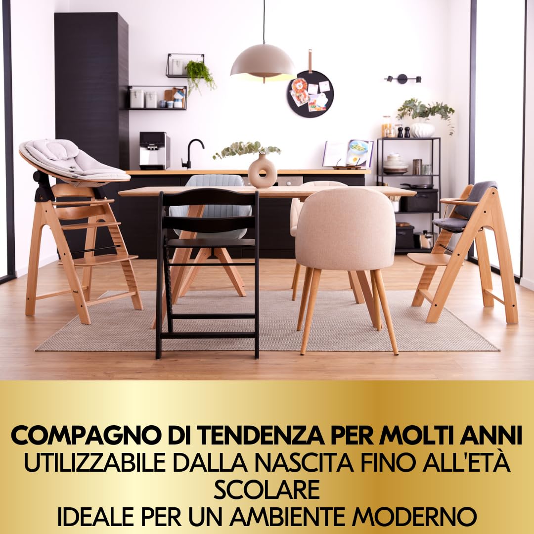 hauck Seggiolone Pappa Arketa Newborn Set Eco Bouncer – Seggiolone Evolutivo Legno Regolabile per Crescere insieme fin dalla Nascita, incluso Sdraietta Neonati e Cuscino (Quercia)