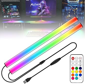 WILLED 2-In-1 Under Monitor Light Bar, Gaming Lights for Gaming Setup, Desk Led with Remote Controller, 5V USB Powered RGB Light Bar, Color Changing Lamp, Desk Lighting for Keyboard Light, Computer/PC