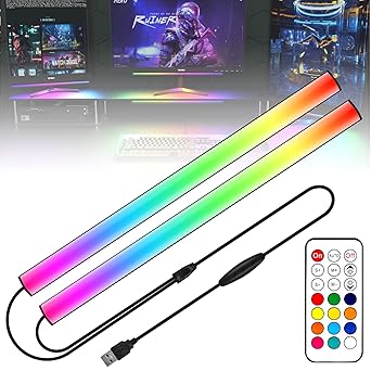 WILLED 2-In-1 Under Monitor Light Bar, Gaming Lights for Gaming Setup, Desk Led with Remote Controller, 5V USB Powered RGB Light Bar, Color Changing Lamp, Desk Lighting for Keyboard Light, Computer/PC