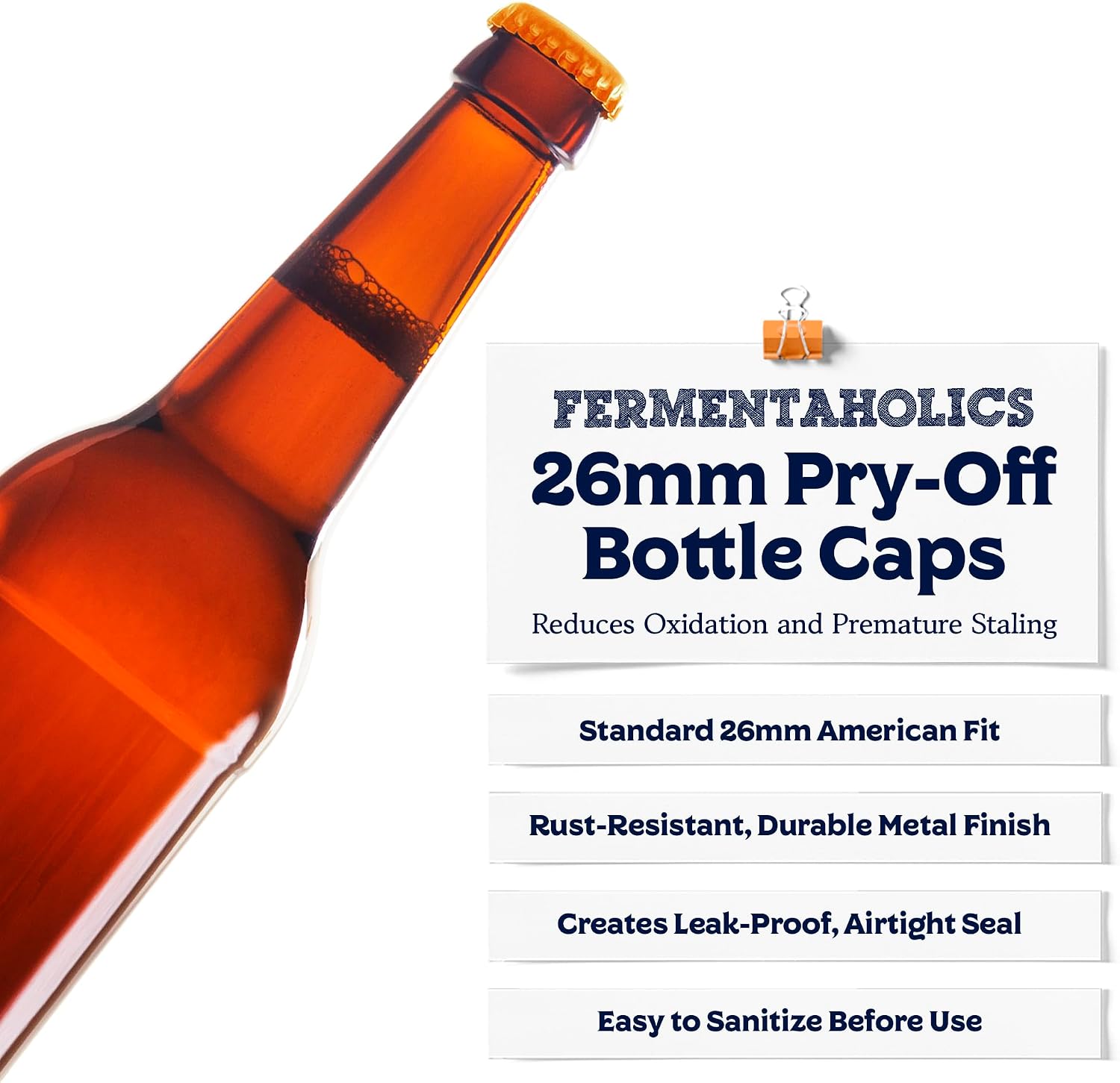 Fermentaholics Orange Beer Bottle Caps - 144 Count Oxygen Absorbing Bottle Lids – 26mm Crown Caps for Homebrewing Beer, Cider, Soda, DIY Crafts and more – Fits Standard American Pry-Off Bottles