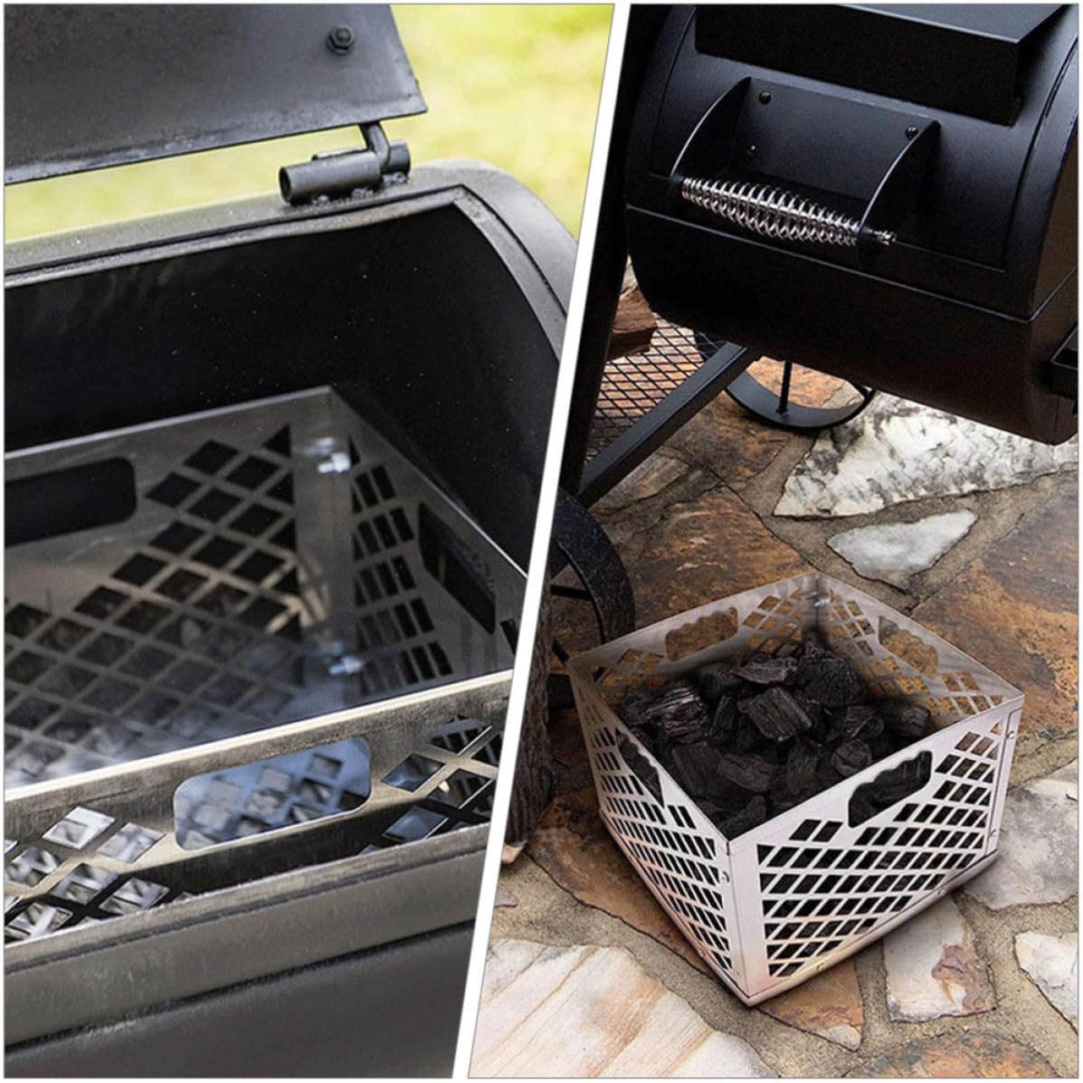 Cestino per Carbone da Barbecue in Acciaio Inox Argento, Robusto | Box per Affumicatore, Calore Uniforme, Facile da Pulire e Installare, Accessorio per Griglia