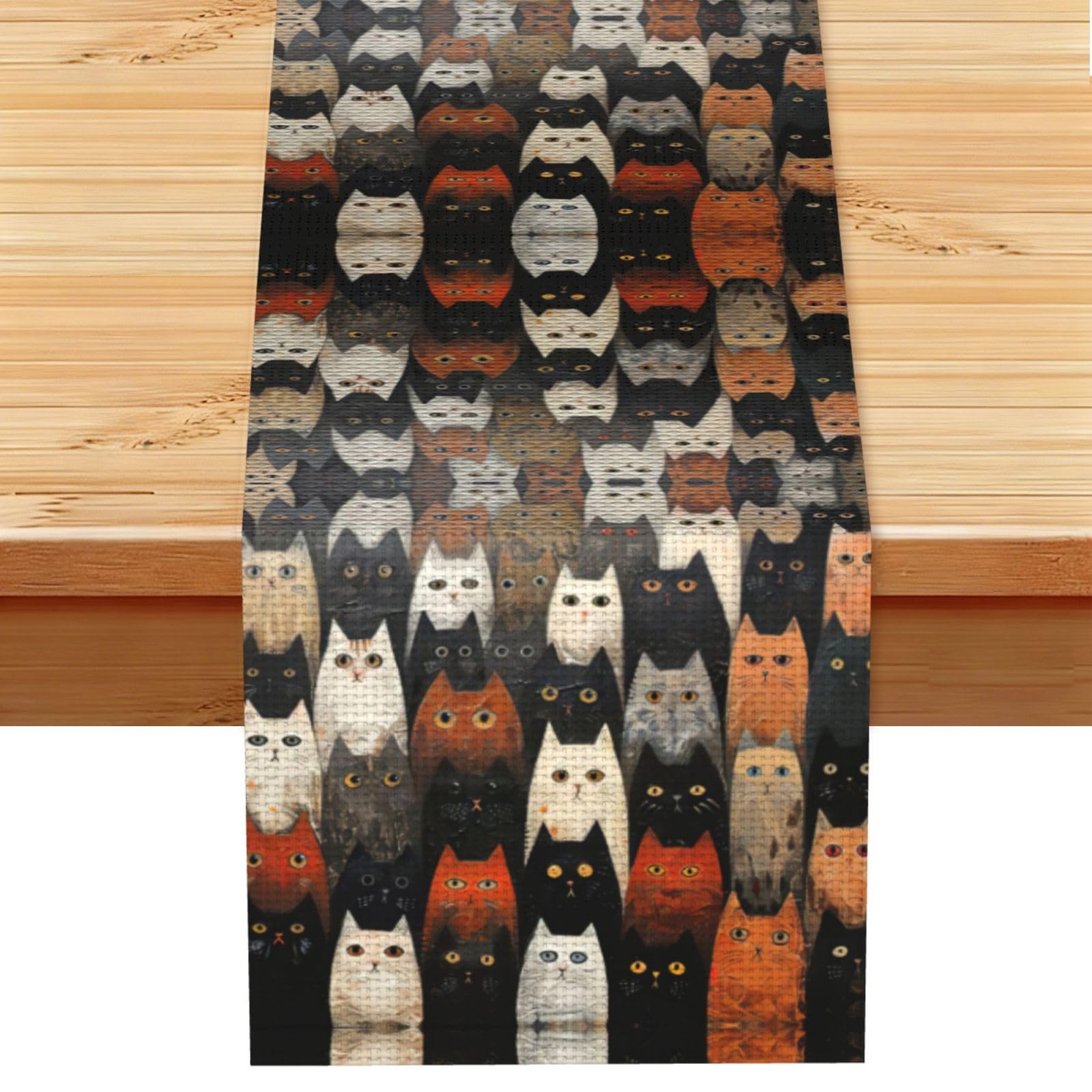 Cat Printed Dining Table Runner 13x72 Inch, Non-Fading Decor for Kitchen Dresser Fireplace Mantel