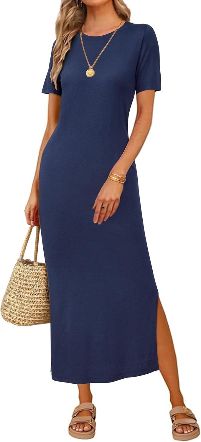 Arach&Cloz Women's Wool Blend Lightweight Spring Casual T Shirts Maxi Dress 2026