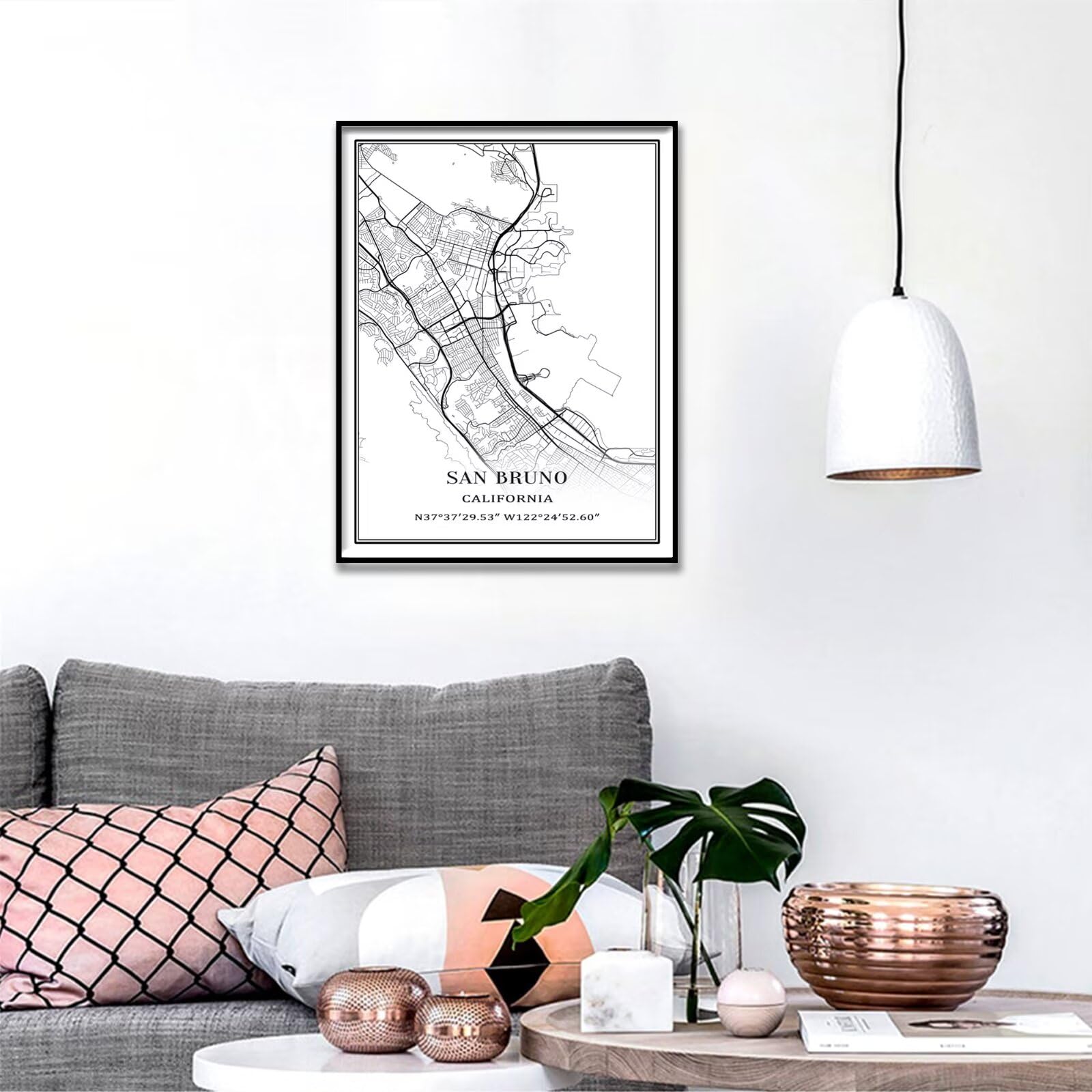 Tanokcrs San Bruno Kalifornia Ameryka sztuka ścienna mapa miasta obrazy płótno nieoprawiona grafika nowoczesny prosty plakat wystrój domu biura 61 x 91 cm
