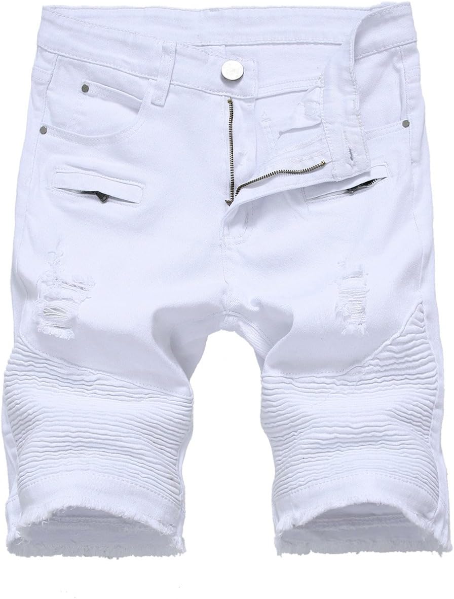 Mens Casual Ripped Biker Denim Jeans Shorts with Hole