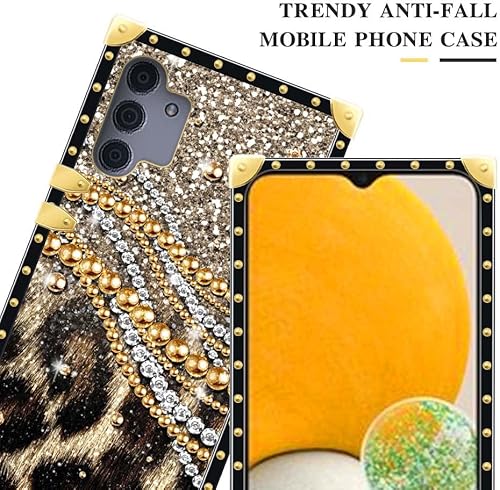 Miniatura 3 de DAIZAG Funda compatible con Samsung Galaxy A13 5G, B Leopard Chain Diamond Case Luxury Elegant Women Girls Metal Decor Corner Classic Retro Soft TPU