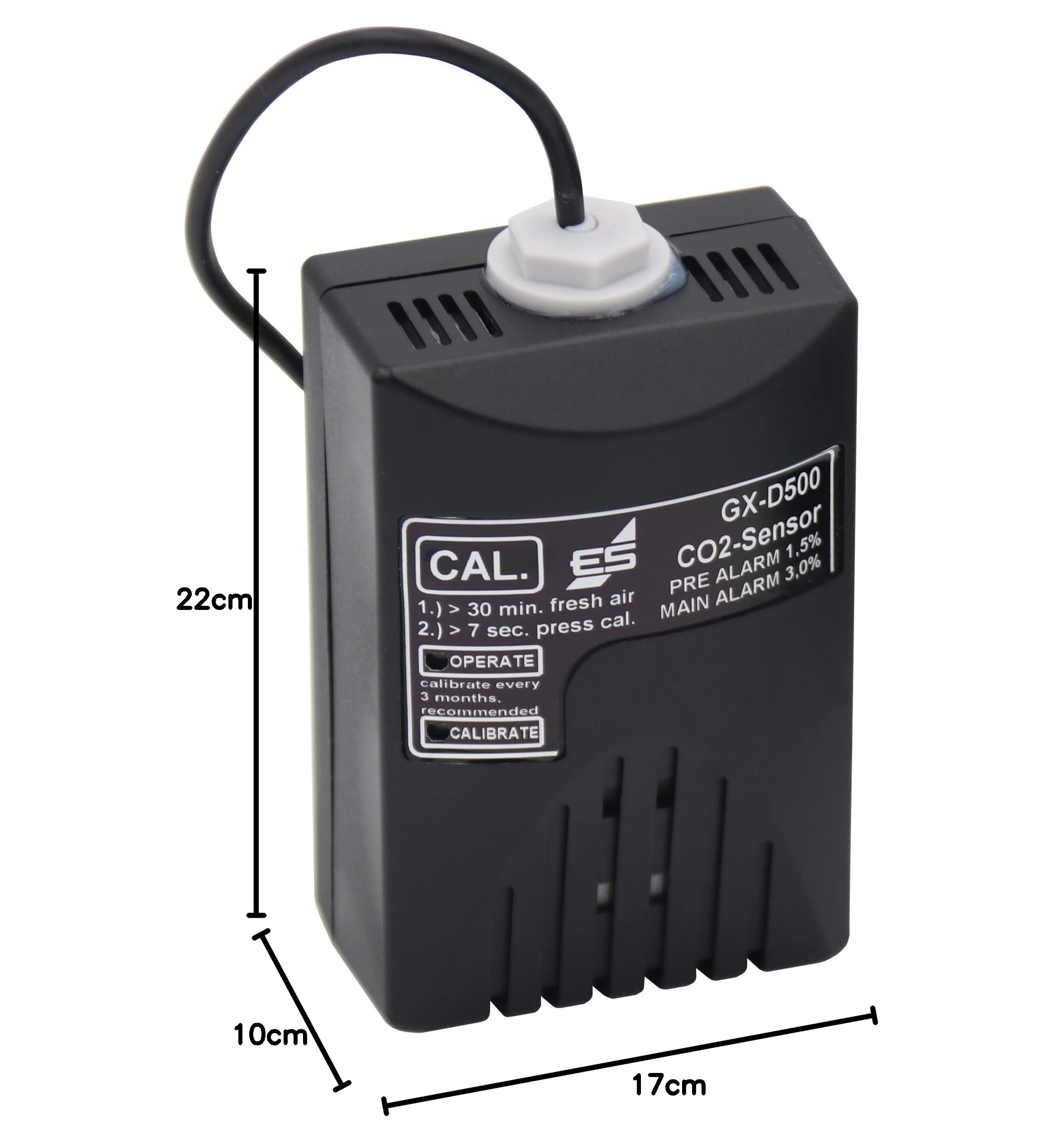 Schabus Profi GX-D500 CO2-Warngerät für Kohlendioxid, CO2 Warnsystem mit externem Sensor, DIN-konforme Alarmschwellen, für technische Anlagen wie Wein/Gärkeller/Schankanlagen/Brauereien