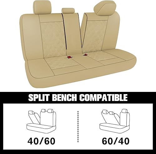 Miniatura 6 de CAROMOP Juego completo de fundas de cuero de lujo para asiento de automóvil, protectores de asiento impermeables con fundas de asiento dividido para