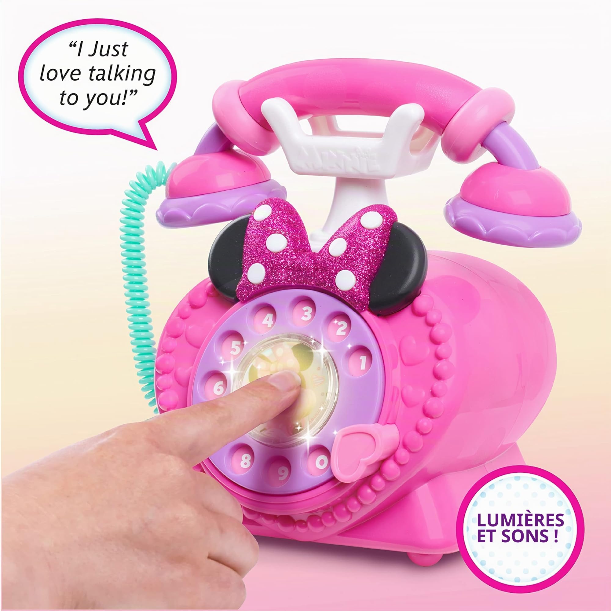 Disney Junior Minnie Mouse Ring Me Rotary Pretend Play Phone, Lights and Sounds, Kids Toys for Ages 3 Up by Just Play