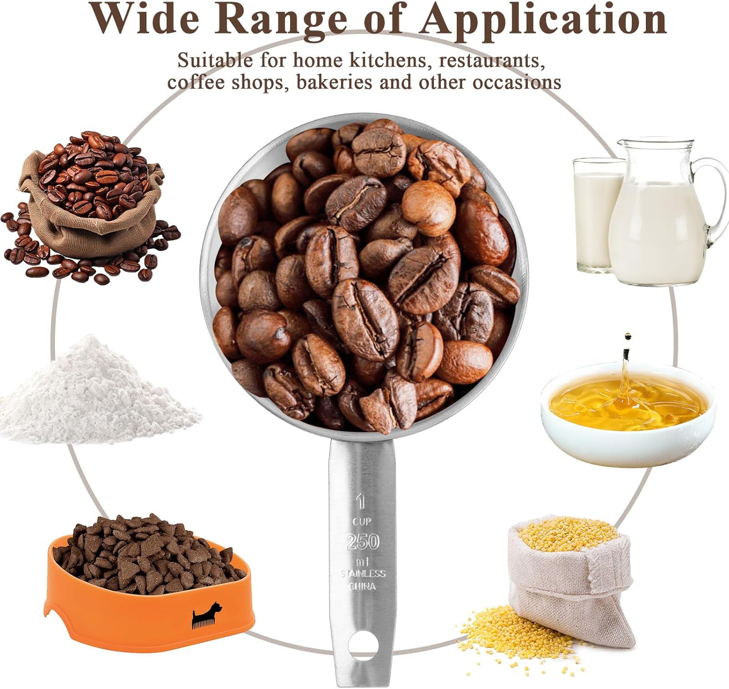 6 pcs 1 Cup Measuring Cup, Stainless Steel Measuring Cups, 250 ml | 240 cc | 8 oz | Engraved Marking Single Measuring Scoops, Metal Measuring Cup for Kitchen Baking & Cooking