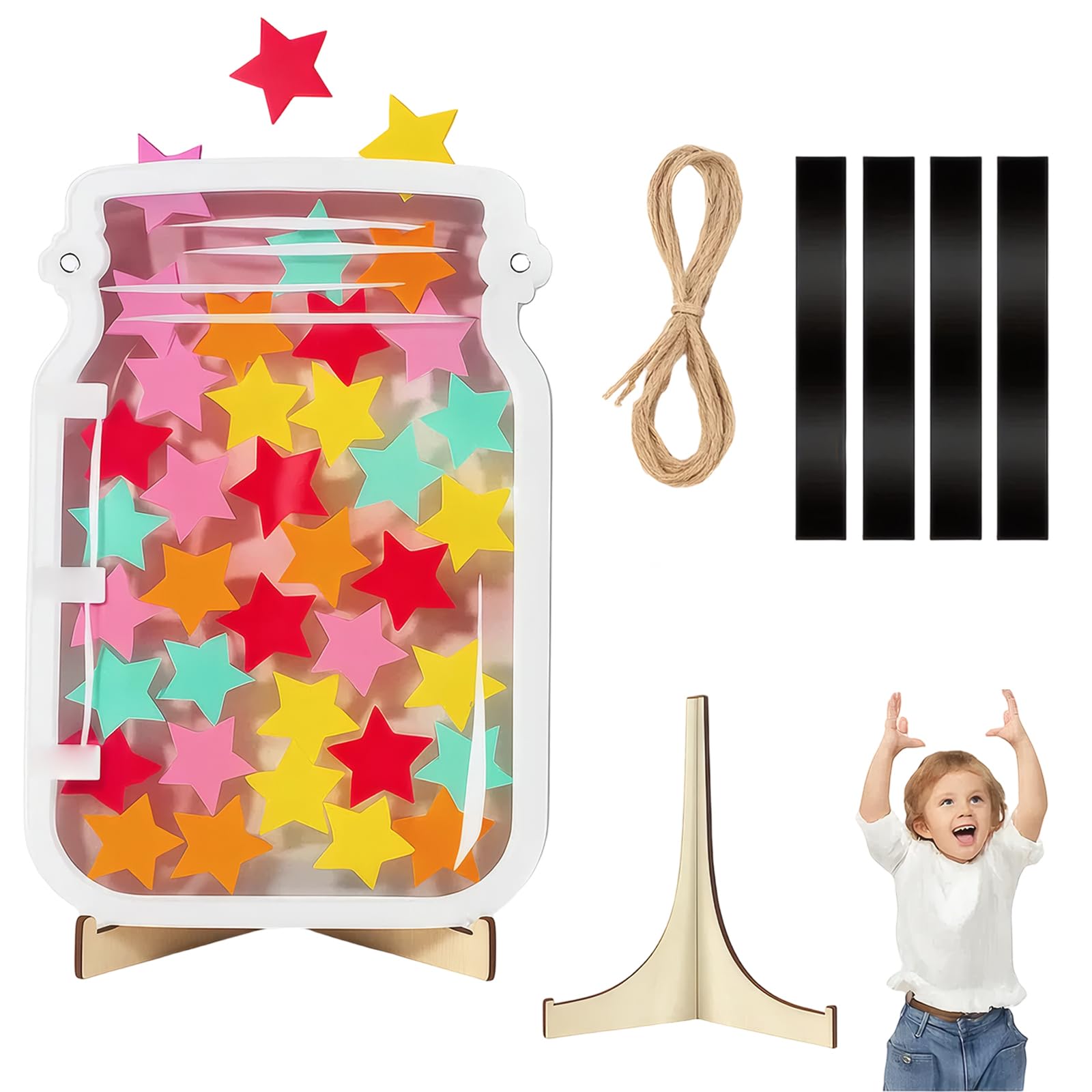 Reward Chart, Star Jar Reward System for Children, Magnetic Reward Chart for Behavior Tracking, Toddler Reward Chart for Home and Classroom Use, 1 Reward Jar