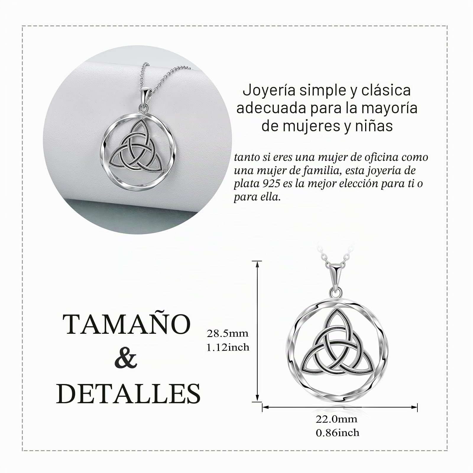 YAFEINI Collar Celta de plata de ley 925 Colgante Triquetra Irlandés Nudo Celta Nórdico Joyería sin fin Regalos para Mujeres