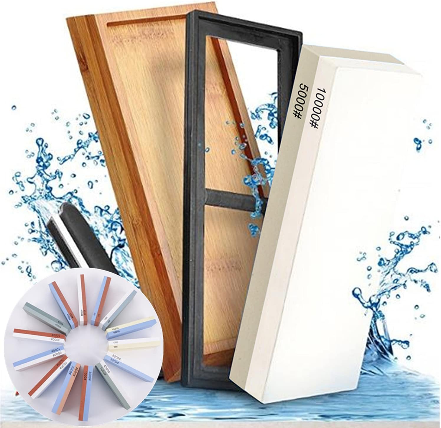 Meiyijia Knife Sharpener, Premium 2-in-1 Whetstone Waterstone Kit, 5000/10000 Grit, Non-Slip Bamboo Base, Angle Guide - Image 3