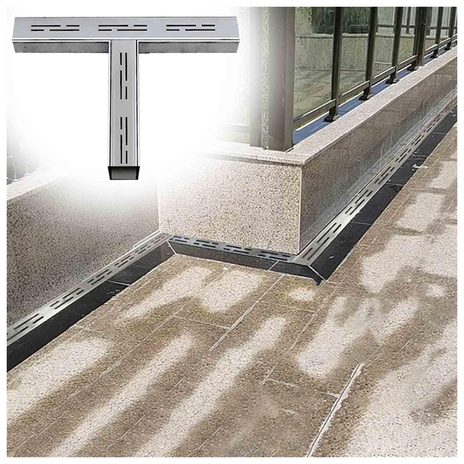 WXPGFEQ Stainless Steel Trench Drain System with Elbow Connectors and Grate Cover for Efficient Sewer and Drainage Installation