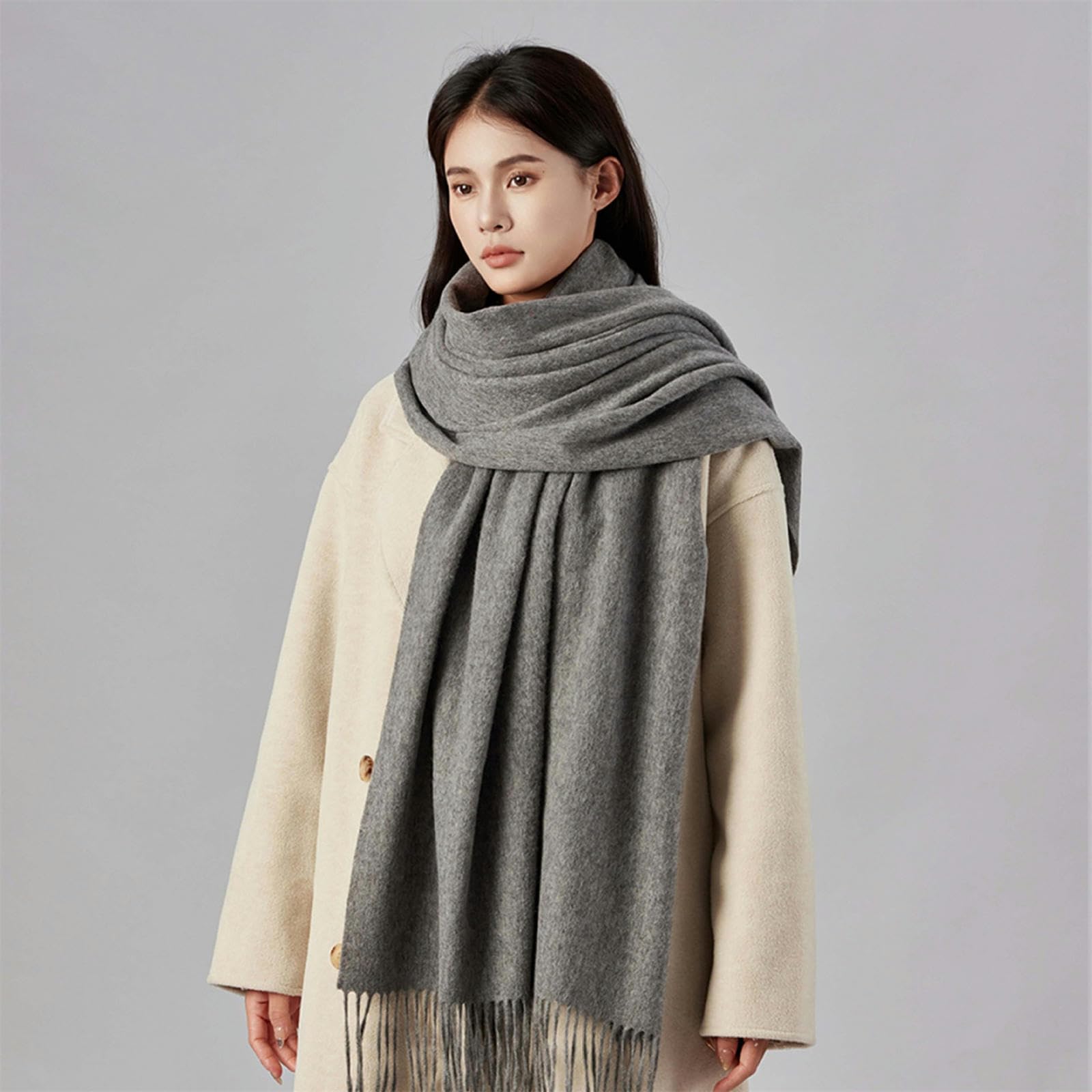 JOASIS Sciarpa Donna Sciarpa Invernale in Finta Lana da Donna, Scialle di Fascia Alta di Grandi Dimensioni, Sciarpa Semplice E Versatile-khaki-200 * 70cm