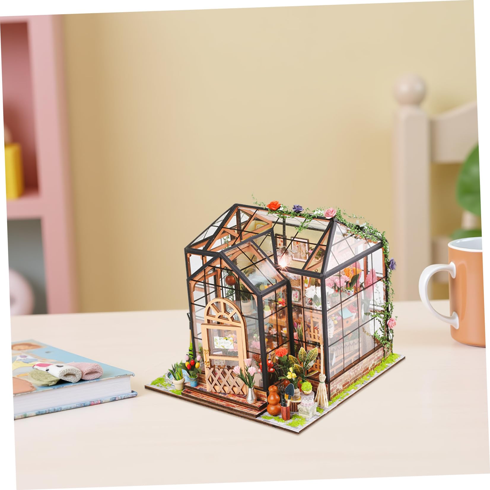 Kit de Casa de Flores en Miniatura 3D DIY Modelo de Construcción de Casa de Muñecas Madera y Acrílico Accesorios Varios Decoración Festiva y Exposición para Niñas y Familia
