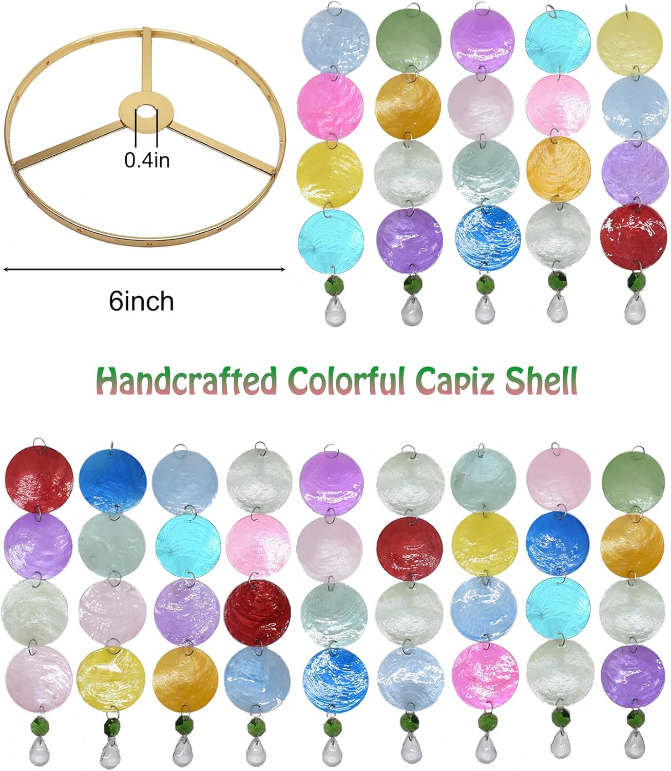 Shell Lamp Shade Handcrafted Capiz Shell Lampshade Small Colorful Crystal Light Shade for Table Lamp for Bedroom Living Room Decor