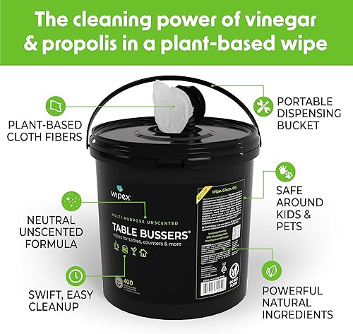 Miniatura 11 de Wipex Table Bussers - Natural Cleaning Wipes for Multi Surface Cleaning, Cleaning Vinegar in Plant Based Sanitizing Wipe, Clean Restaurant Tables