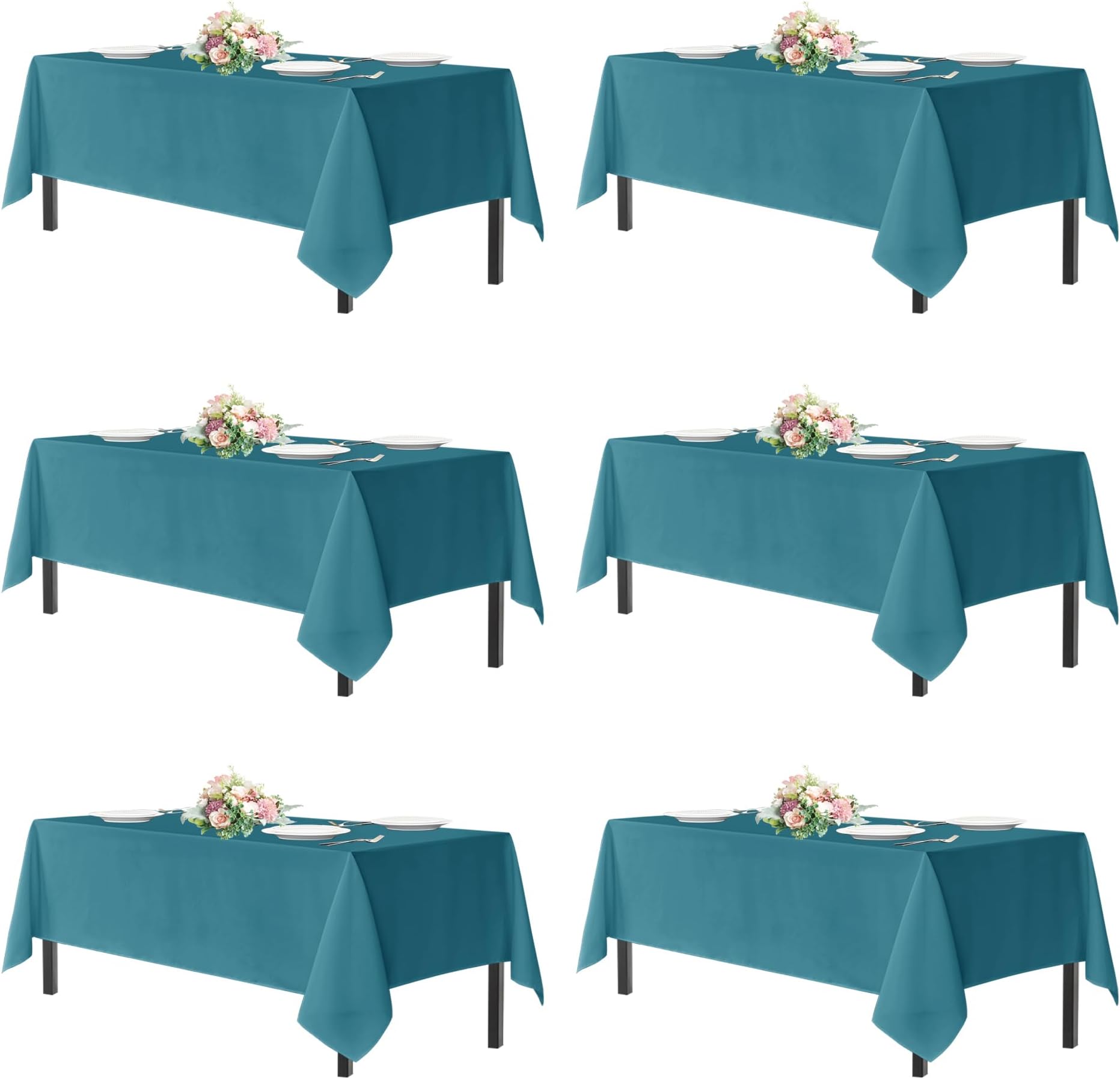 sancua Teal Tablecloths for 6 Foot Rectangle Tables, 6 Pack - 60x102 Inch - Washable Fabric Cloth Table Cloth for Wedding, Party, Birthday, Banquet, Reusable Polyester Table Covers