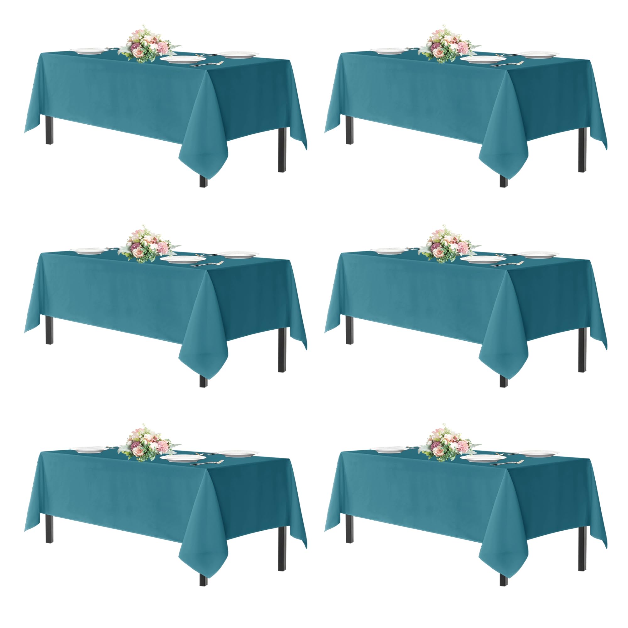 sancua Teal Tablecloths for 6 Foot Rectangle Tables, 6 Pack - 60x102 Inch - Washable Fabric Cloth Table Cloth for Wedding, Party, Birthday, Banquet, Reusable Polyester Table Covers