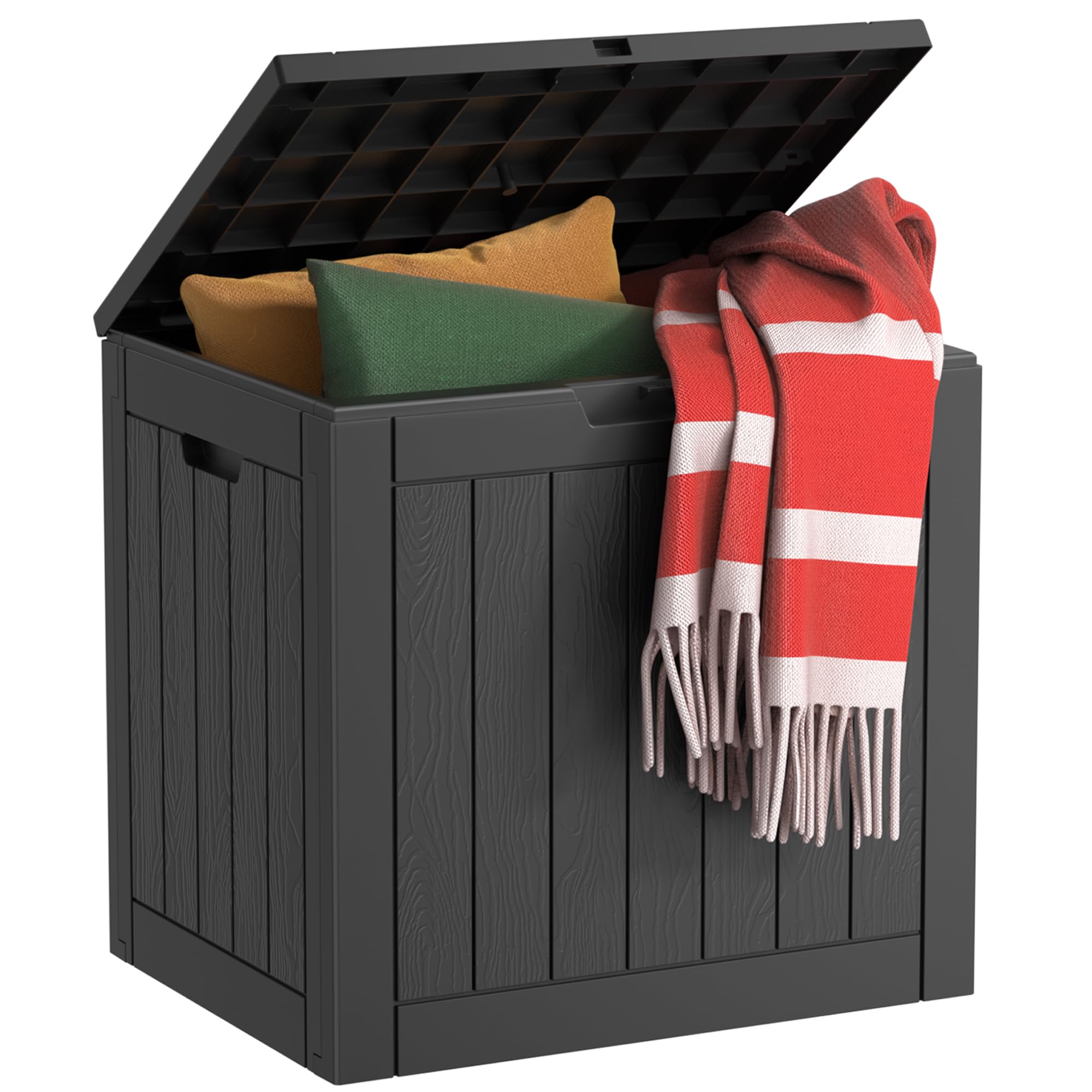 EasyUp 30 Gallon Resin Deck Box Waterproof, UV Resistant Outdoor Storage Box for Delivery, Patio, Garden,and Porch,Striped Black