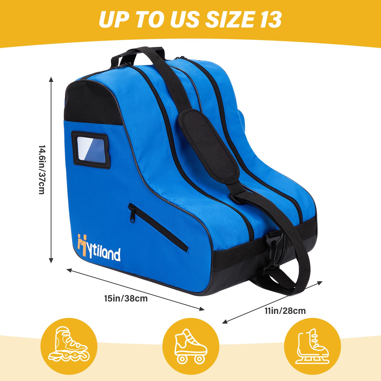 Hytiland Roller Skate Bag, Breathable Ice Skate Bag with Adjustable Shoulder Strap Large Capacity Skate bag Fit Inline Skates,Ice Skates, and Most Roller Skate Accessories for Kids and Adults