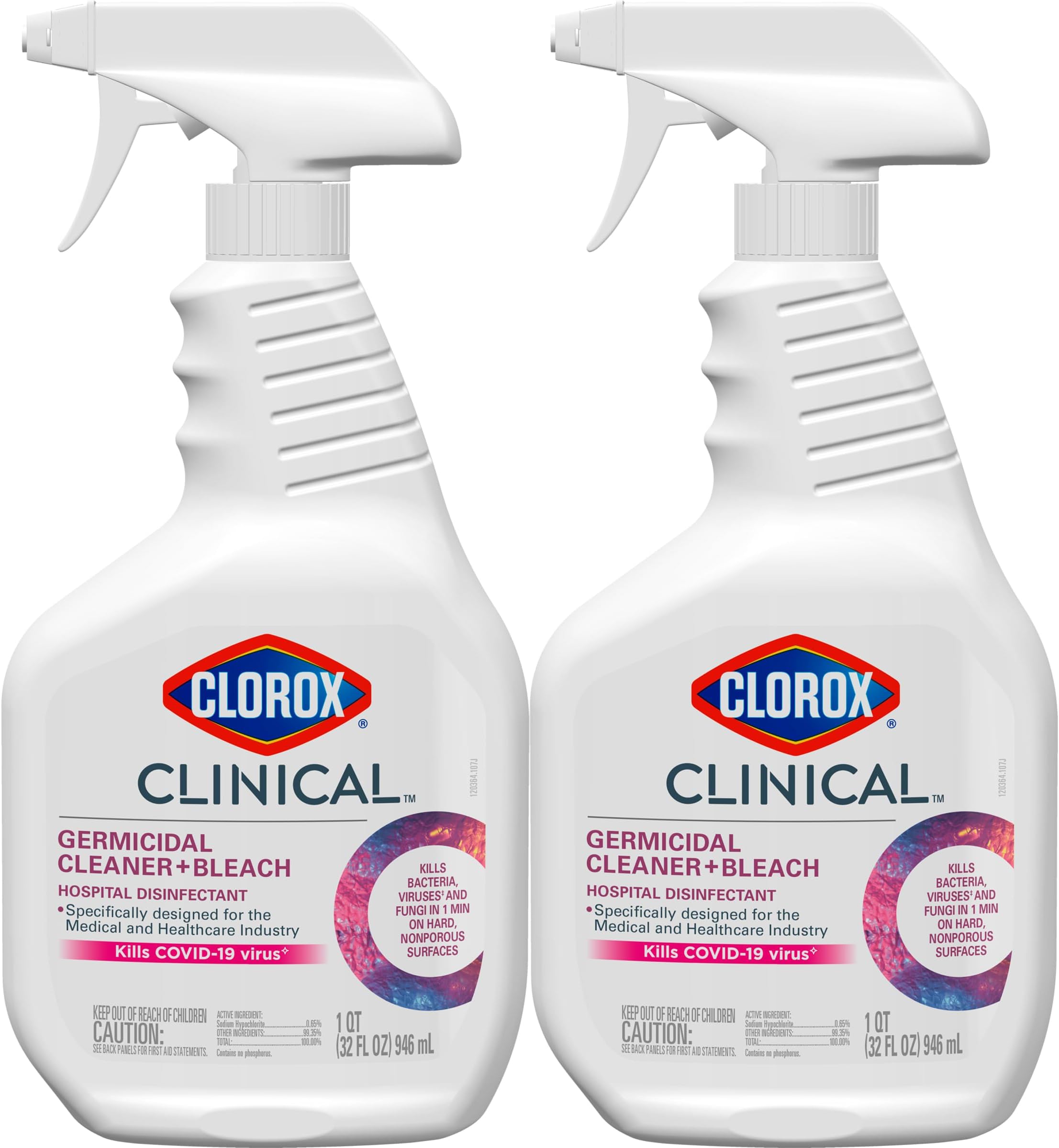 Healthcare Clinical Germicidal Cleaner & Bleach Disinfectant, Multipurpose, Formulated for Medical & Hospital Use, Antibacterial, 32 Fl Oz Each, Value Pack of 2