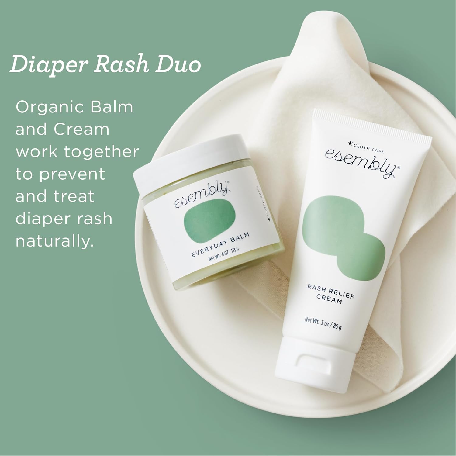 Esembly Diapering and Skincare Essentials Bundle | Cloth Diaper Inners (3-Pack, Size 2) and Skincare Kit