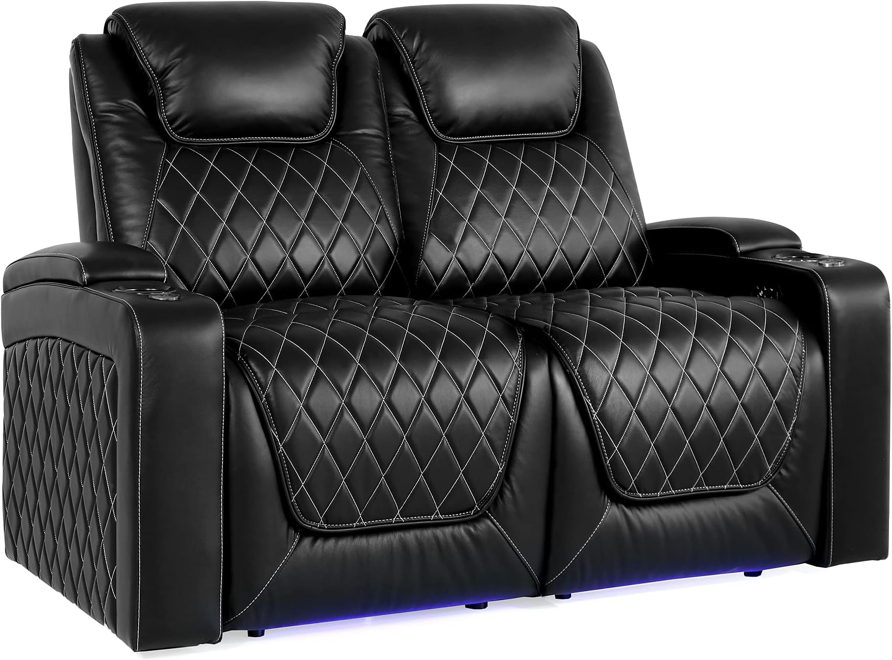Valencia Oslo Home Theater Seating | Premium Top Grain Italian Nappa 11000 Leather, Power Recliner, Power Headrest, LED Lighting (Row of 2 Loveseat, Black)