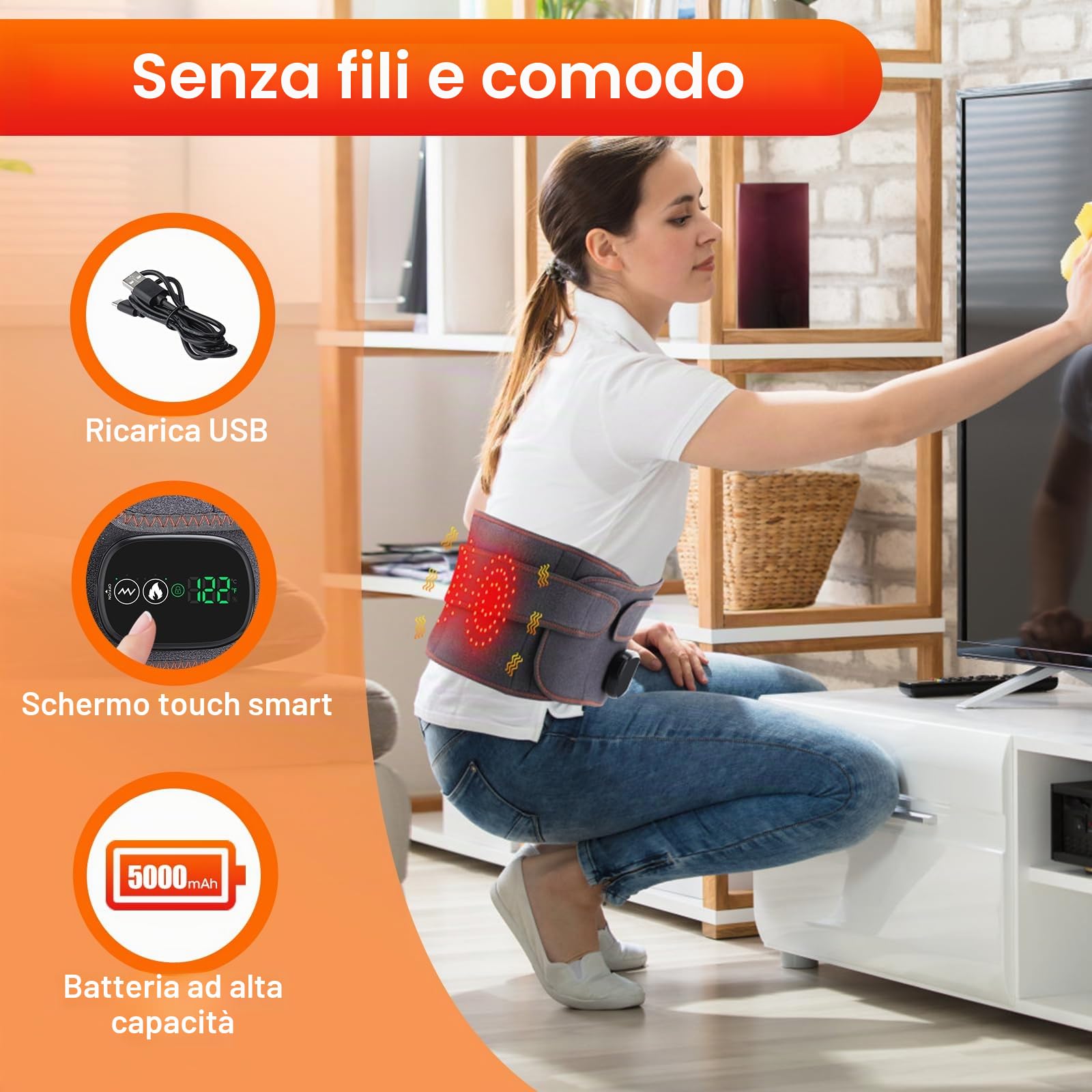 Tendina Di Riscaldamento Elettrico Per La Vita, Cintura Riscaldante Senza Fili Per Il Dorso Con 3 Modalità Di Riscaldamento E Massaggio, Schermo Touch, Per L'addome Con Batteria Ricaricabile 5000mAh